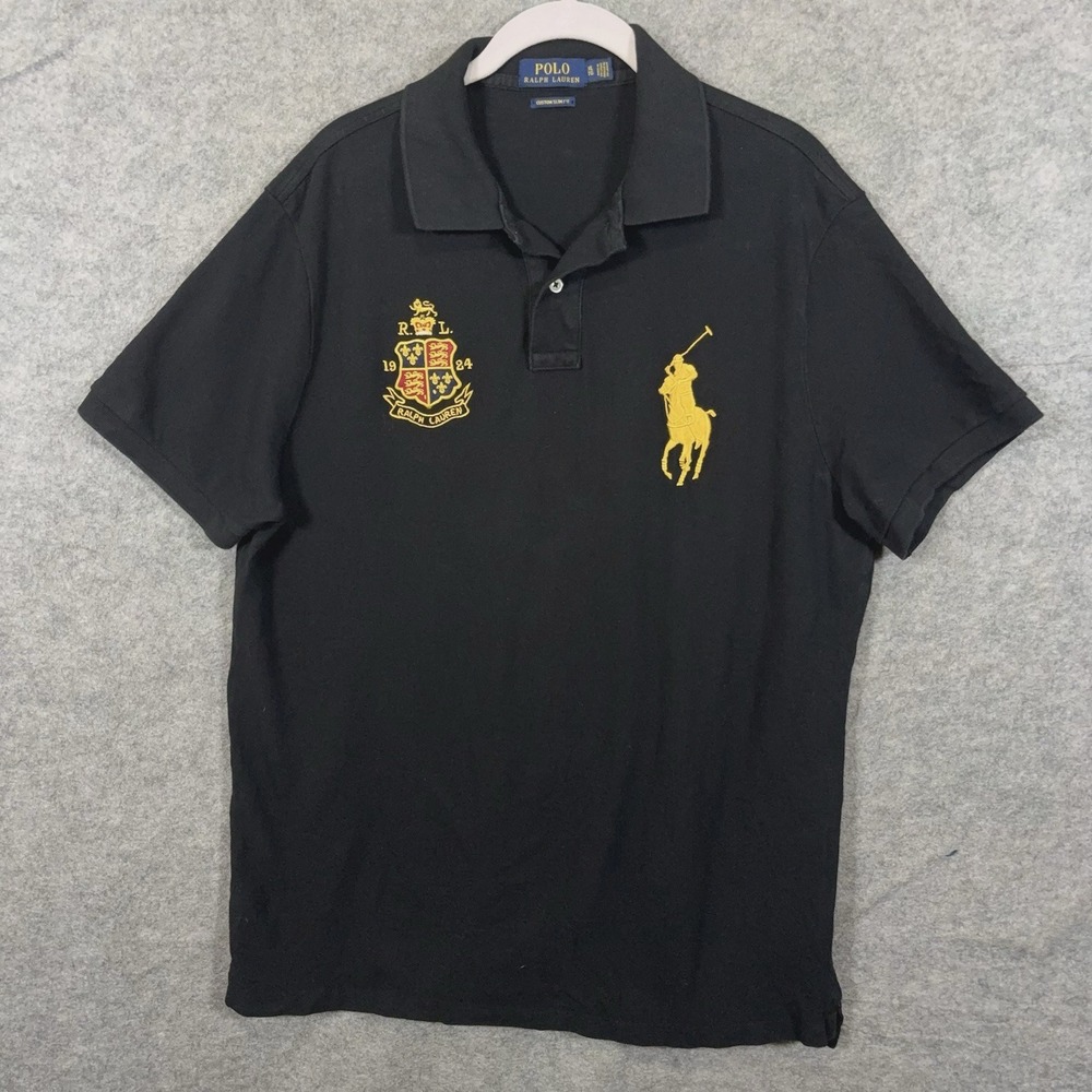 Polo Ralph Lauren Big Pony Polo Shirt Mens XL Black Crest Logo Slim Fit - Picture 2 of 8